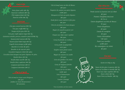 NOTRE CARTE DES FETES